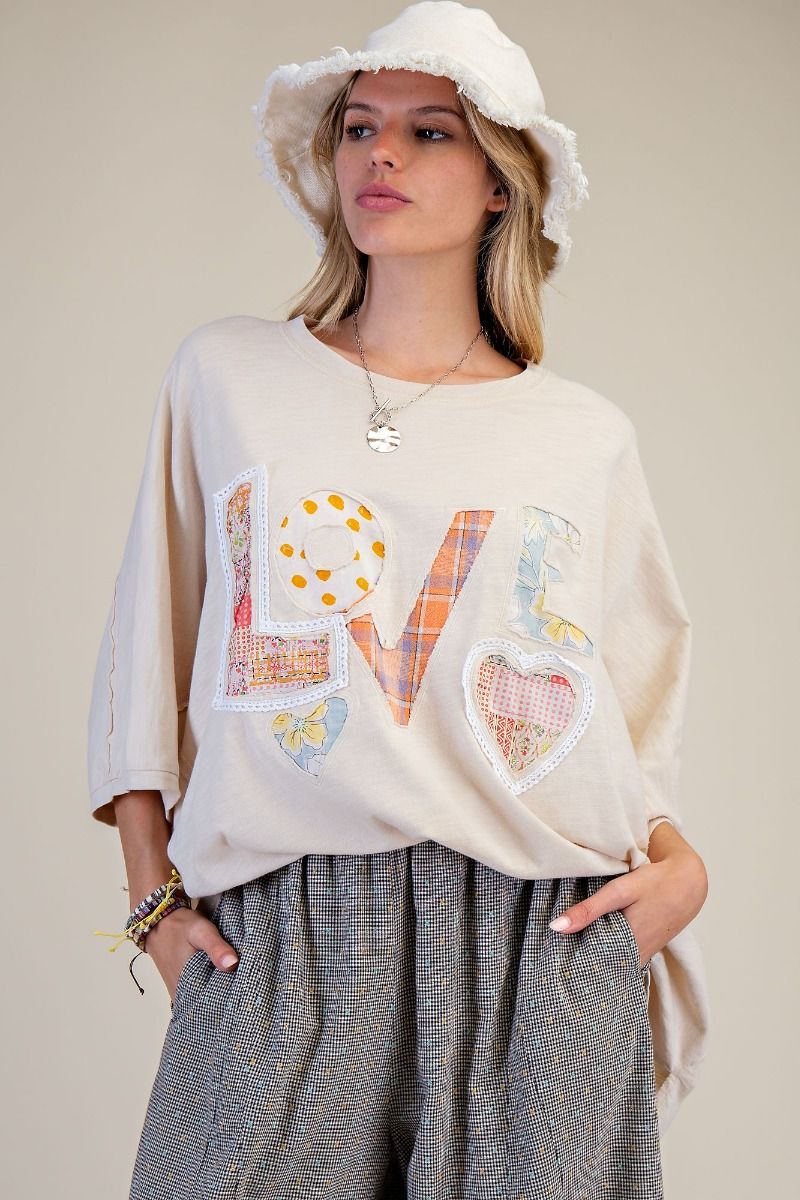 Cream Love Patch Knit Oversized Top