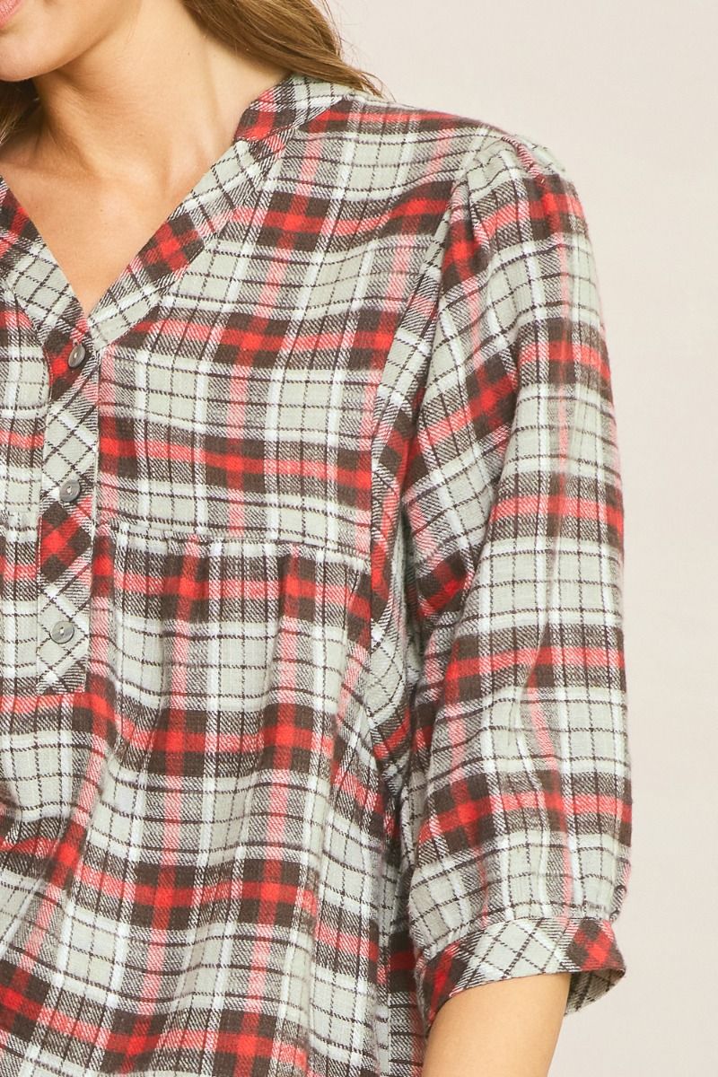 Gray plaid combo Top