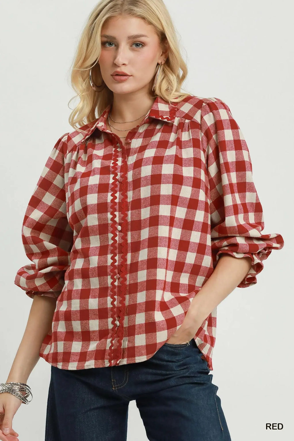 Umgee Red Buffalo Plaid Top