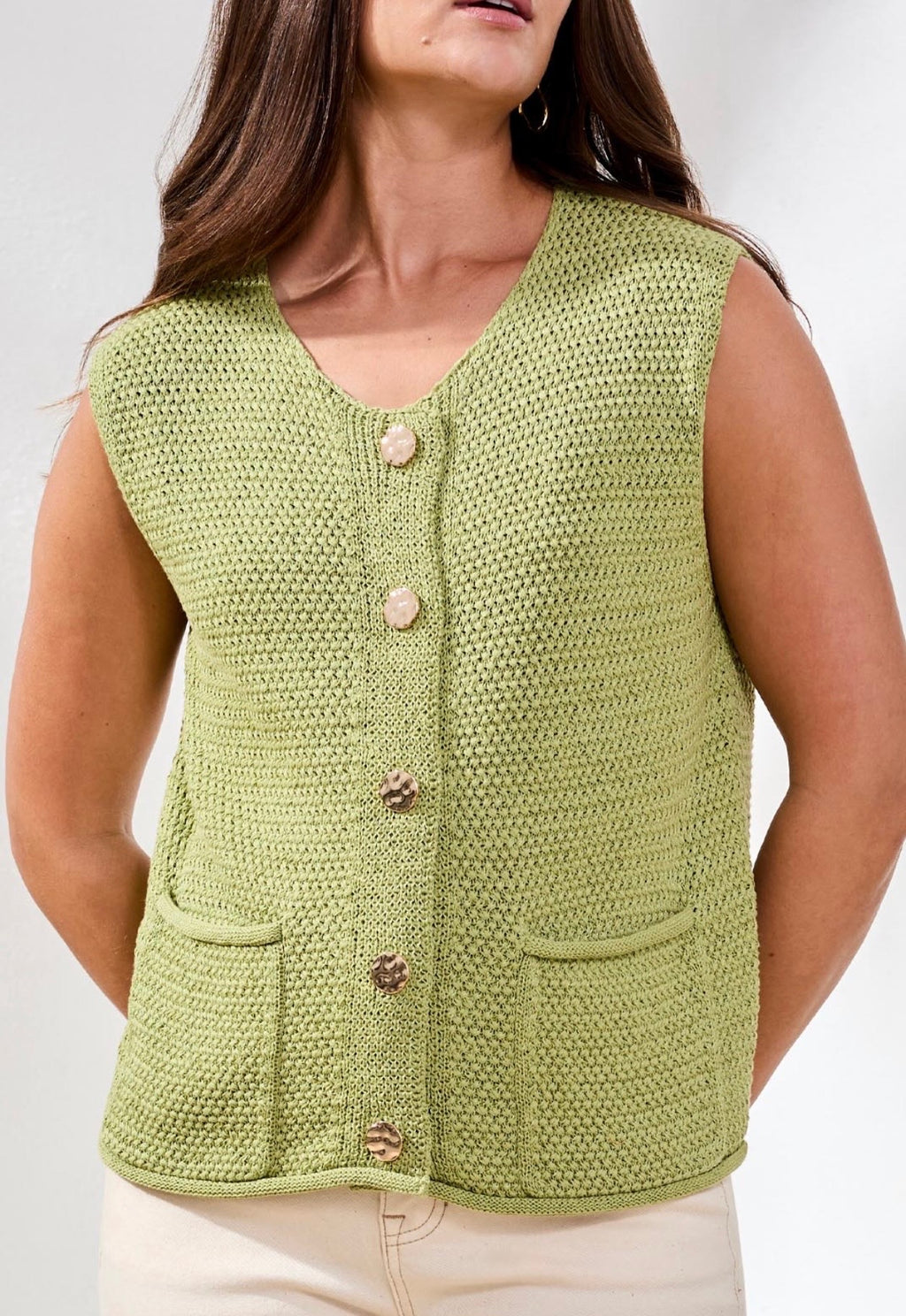 Tribal Sweater Vest with Pockets and Gold Buttons