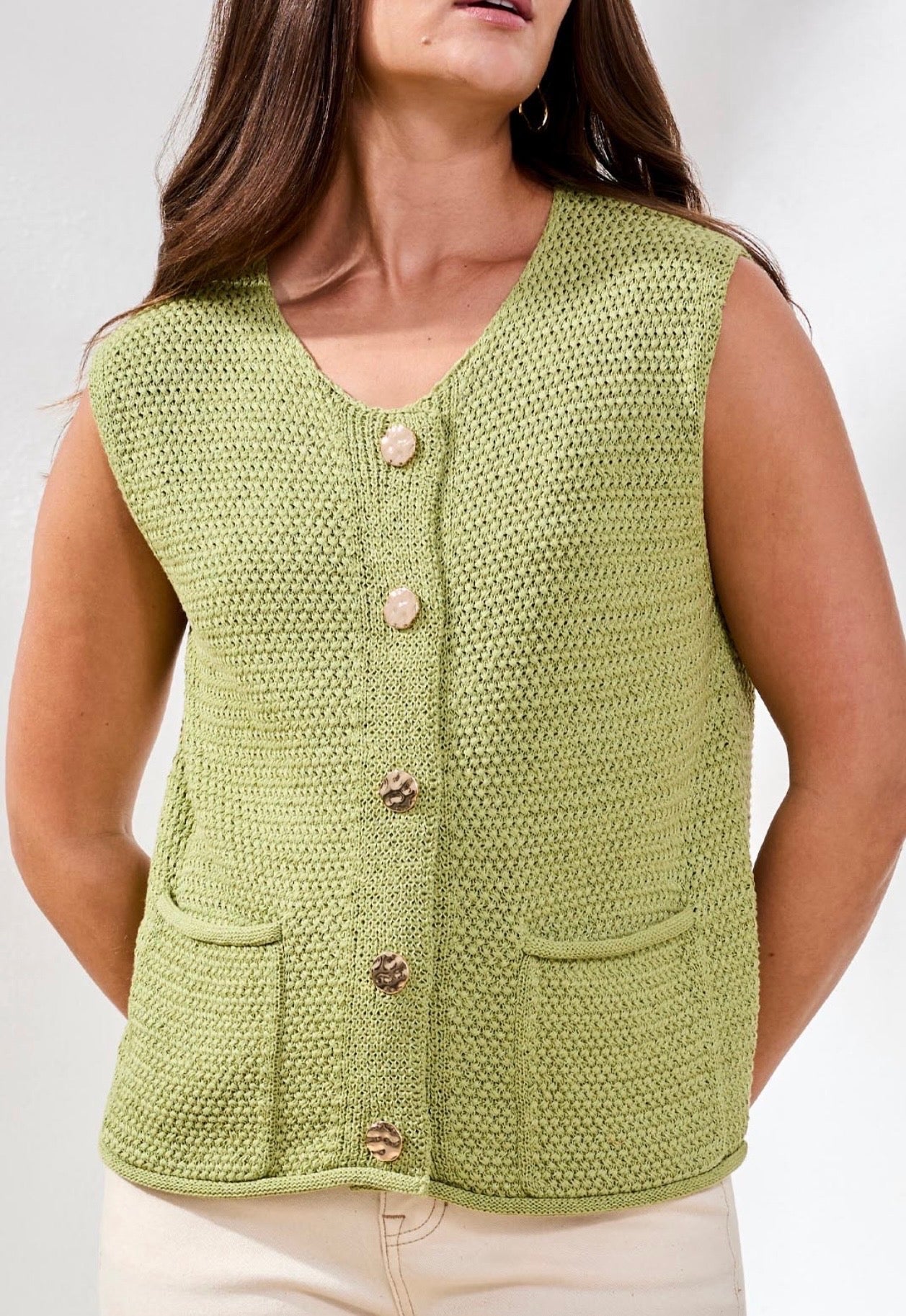 Tribal Sweater Vest with Pockets and Gold Buttons