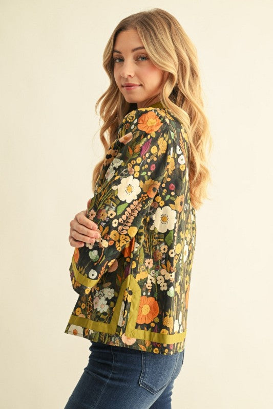 Fall Floral Notch Neck Top