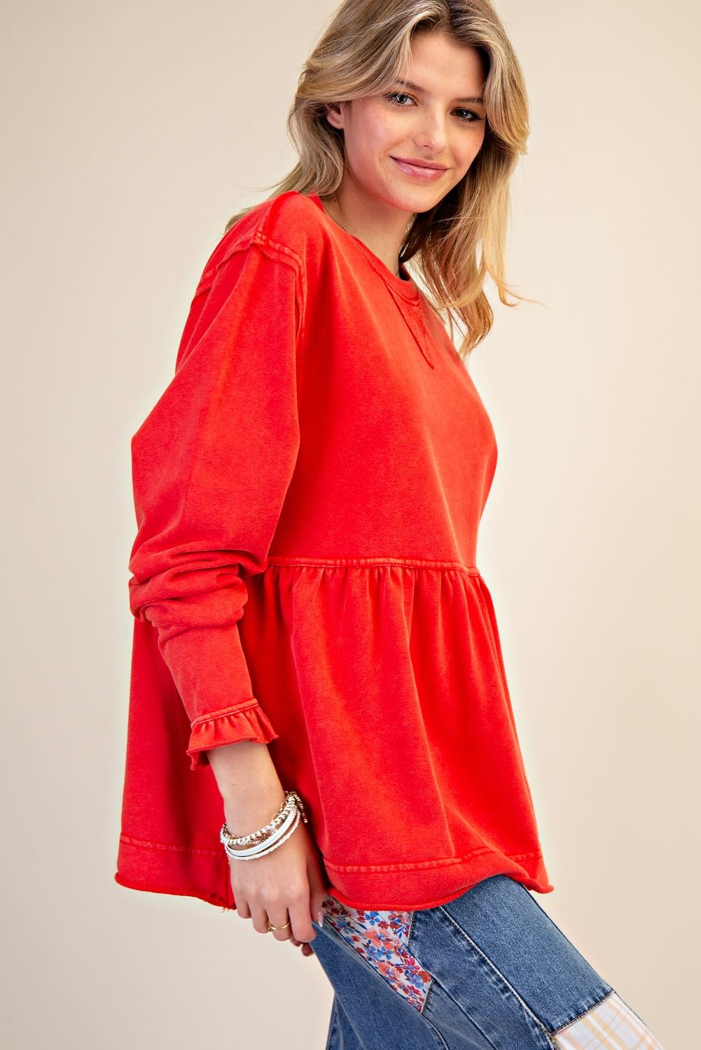 Boho Red Candy Terry Washed Sweatshirt