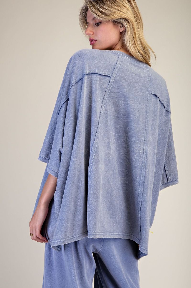 Faded Denim LOVE Patch Front knit oversized Top