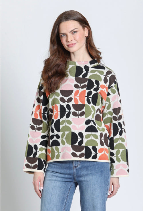 APNY Floral Mock Neck Sweater