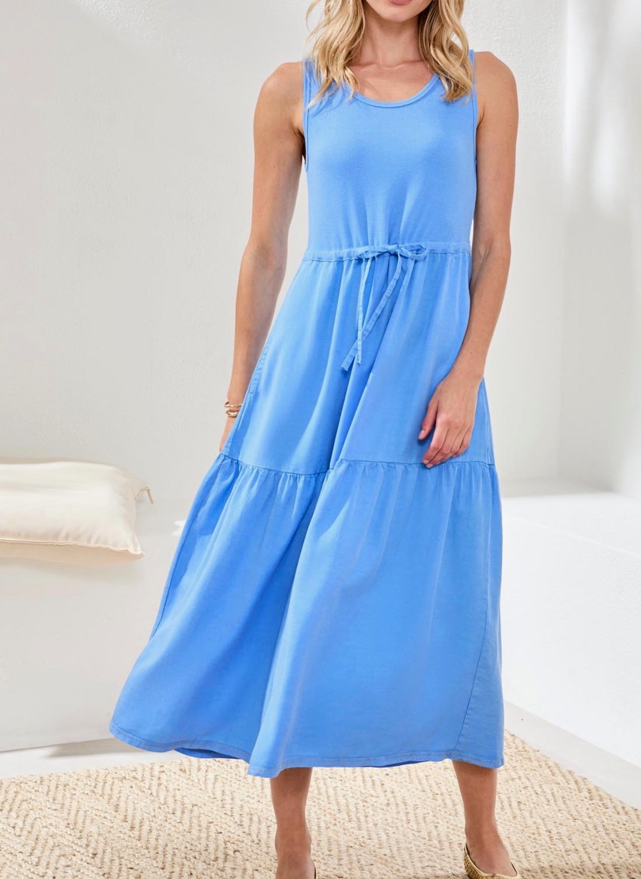 Tribal Mixed Media Dress in Vibrant Blue