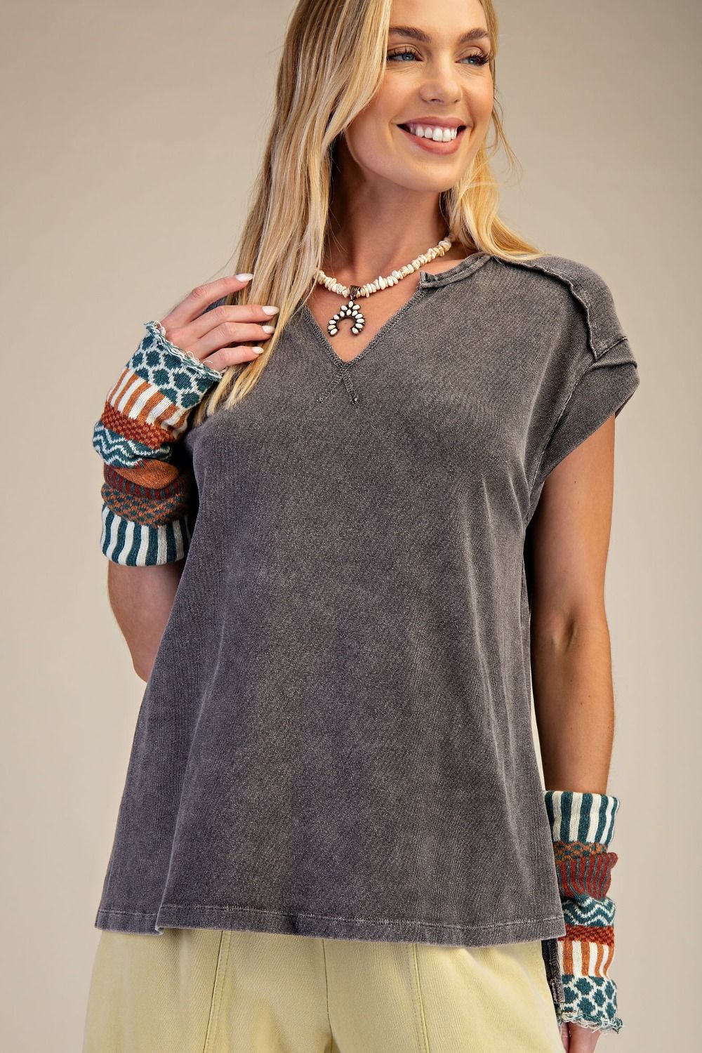 Cap Sleeve Mineral Wash Tee in Ash