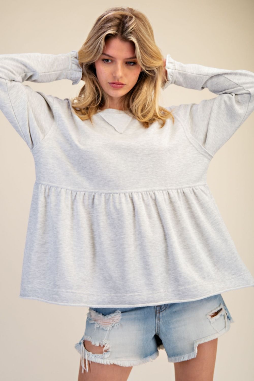 Heather Gray Boho Terry Washed Sweatshirt