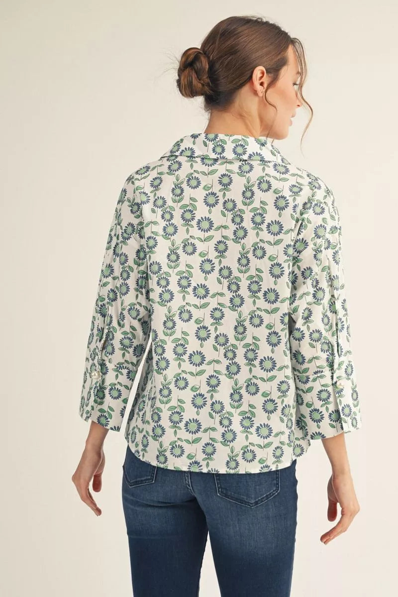 Blue Floral Pullover Top
