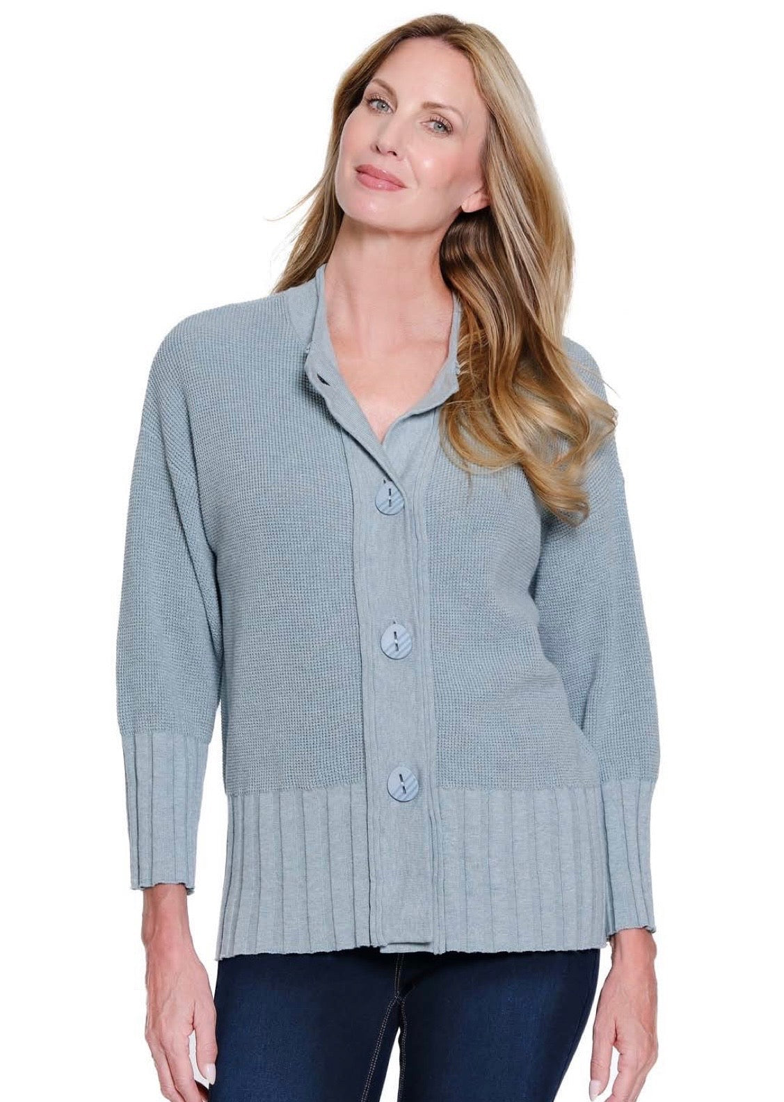 Multiples Chambray Button Front Sweater Cardigan