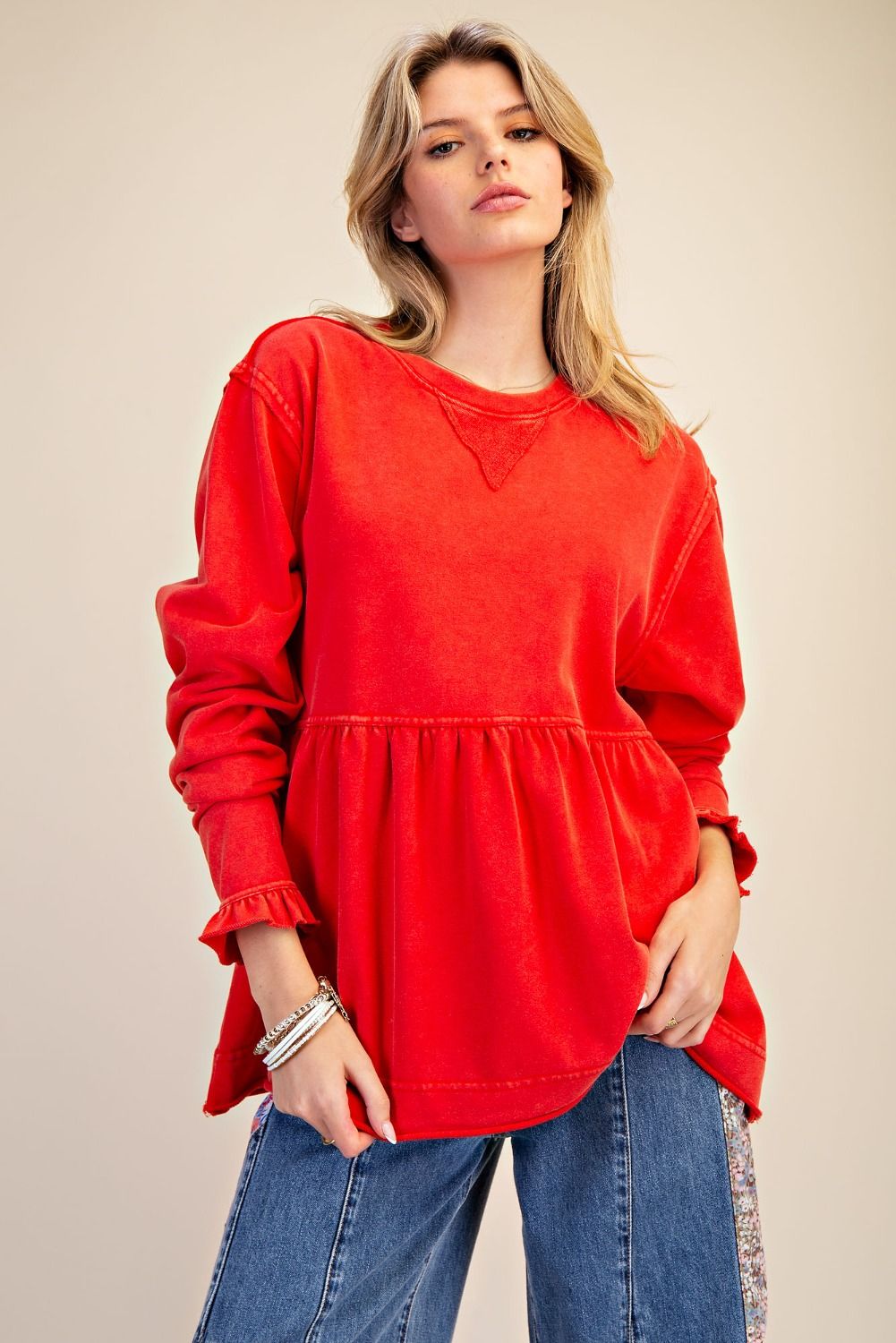 Boho Red Candy Terry Washed Sweatshirt