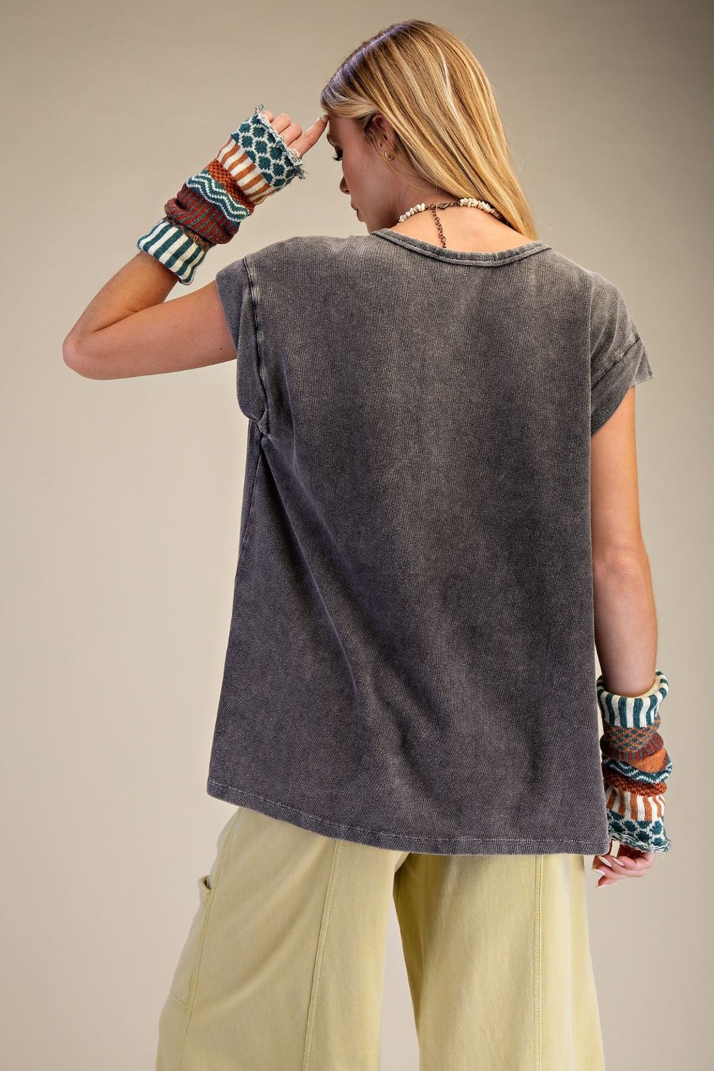 Cap Sleeve Mineral Wash Tee in Ash