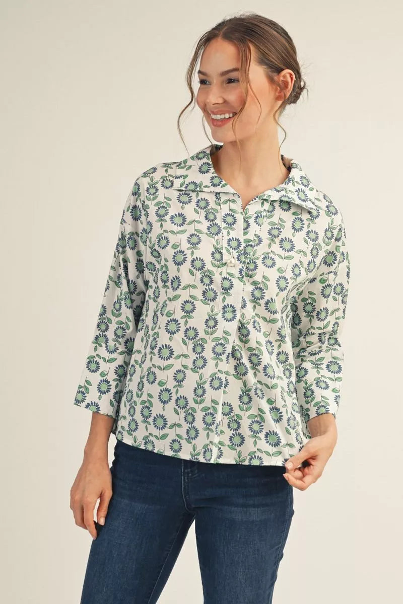 Blue Floral Pullover Top