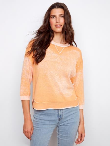 Charlie B Reversed Print Sweater in Apricot