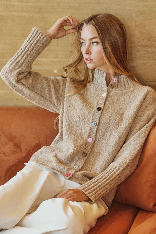 Multi Button Cardigan in Hazelnut