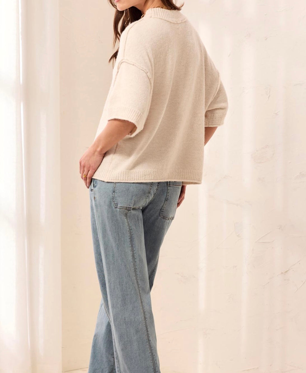 Tribal Cream Drop Shoulder Sweater