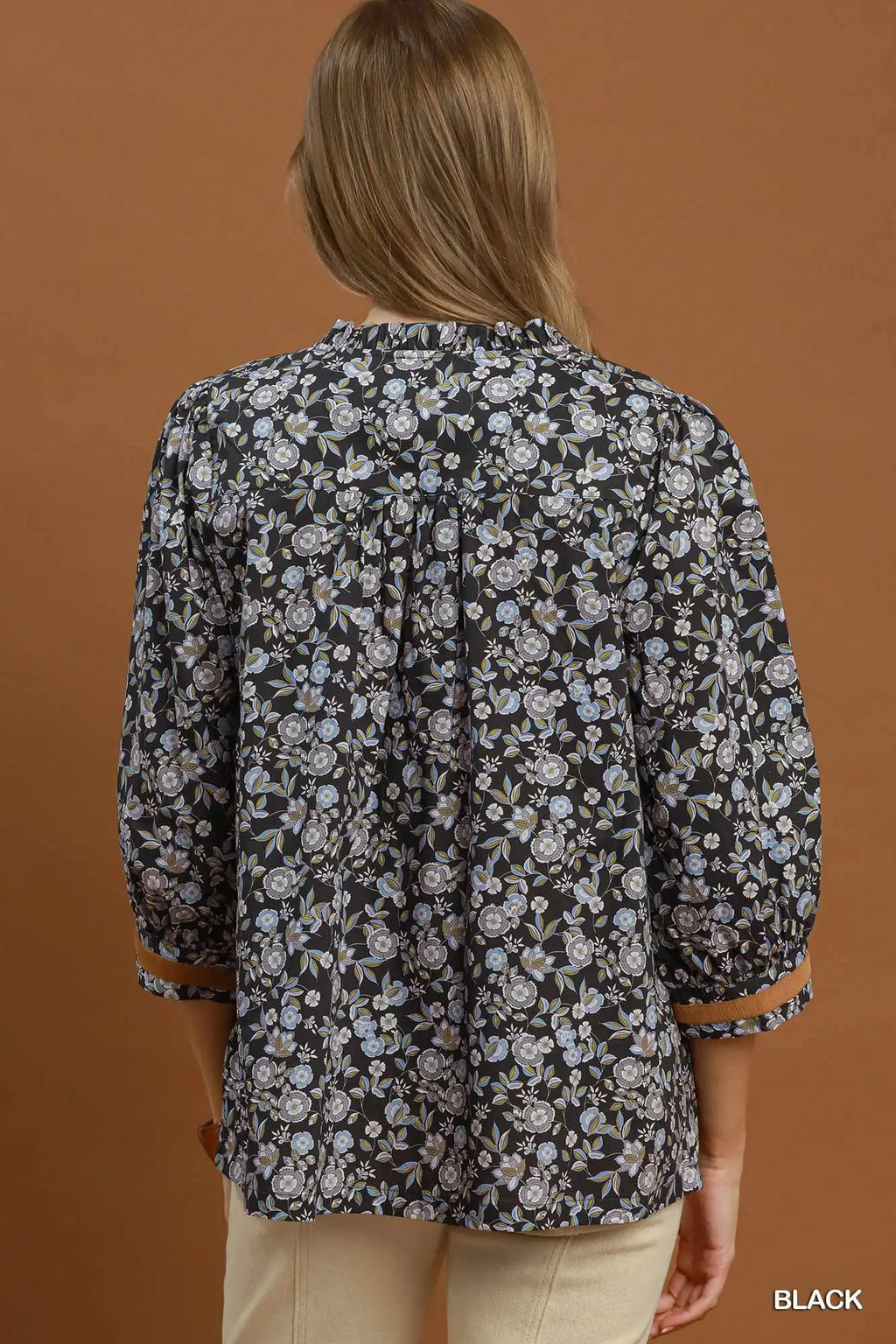Floral Corduroy Trim Top