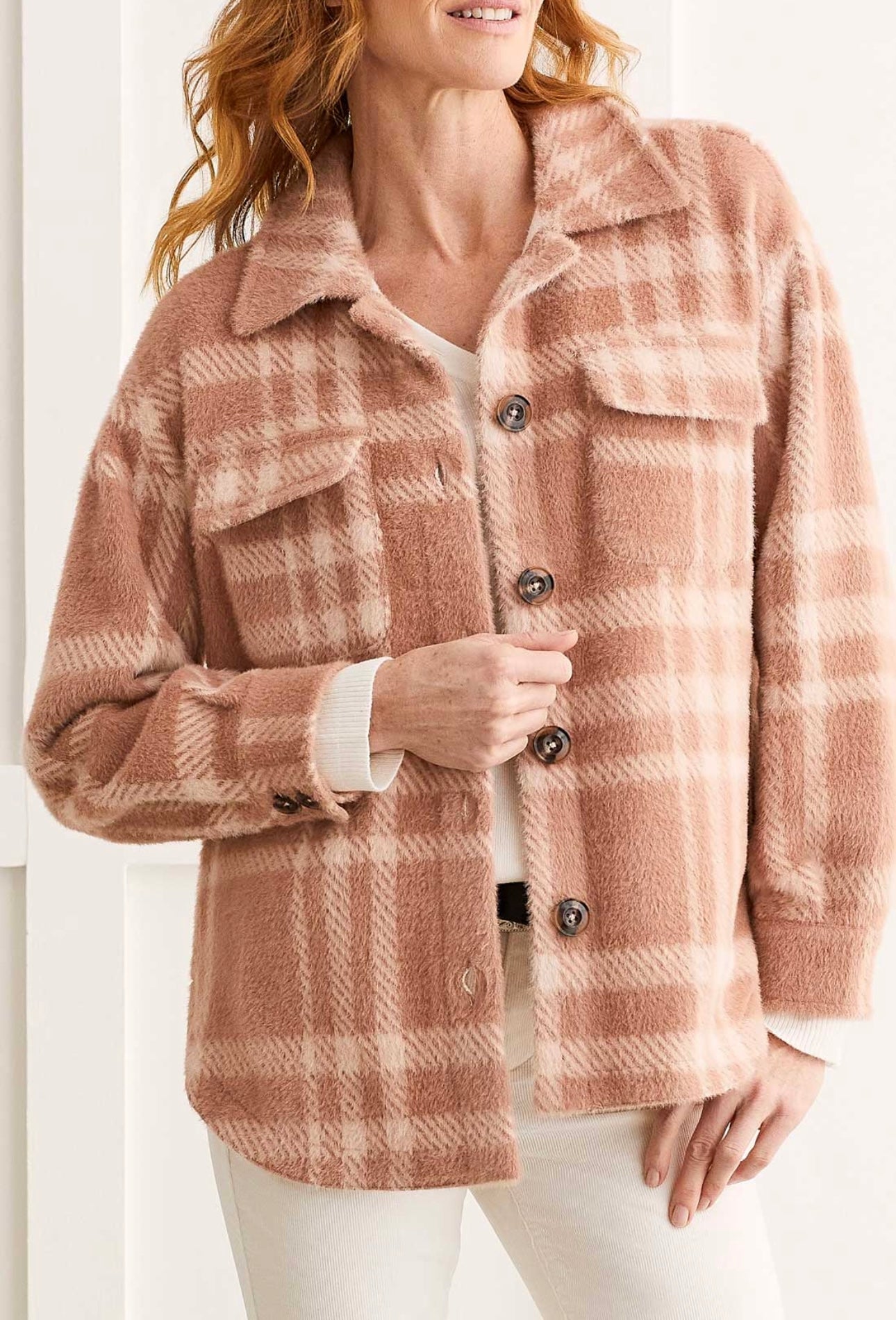Tribal Plaid Shacket in Cinnamon