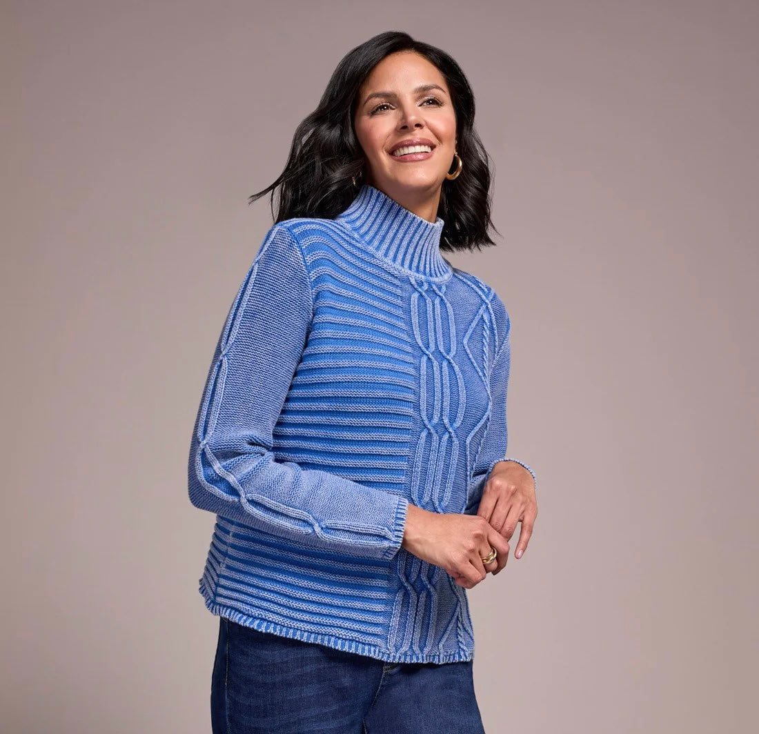 Tribal Vintage Washed Cable Sweater Ultrablue