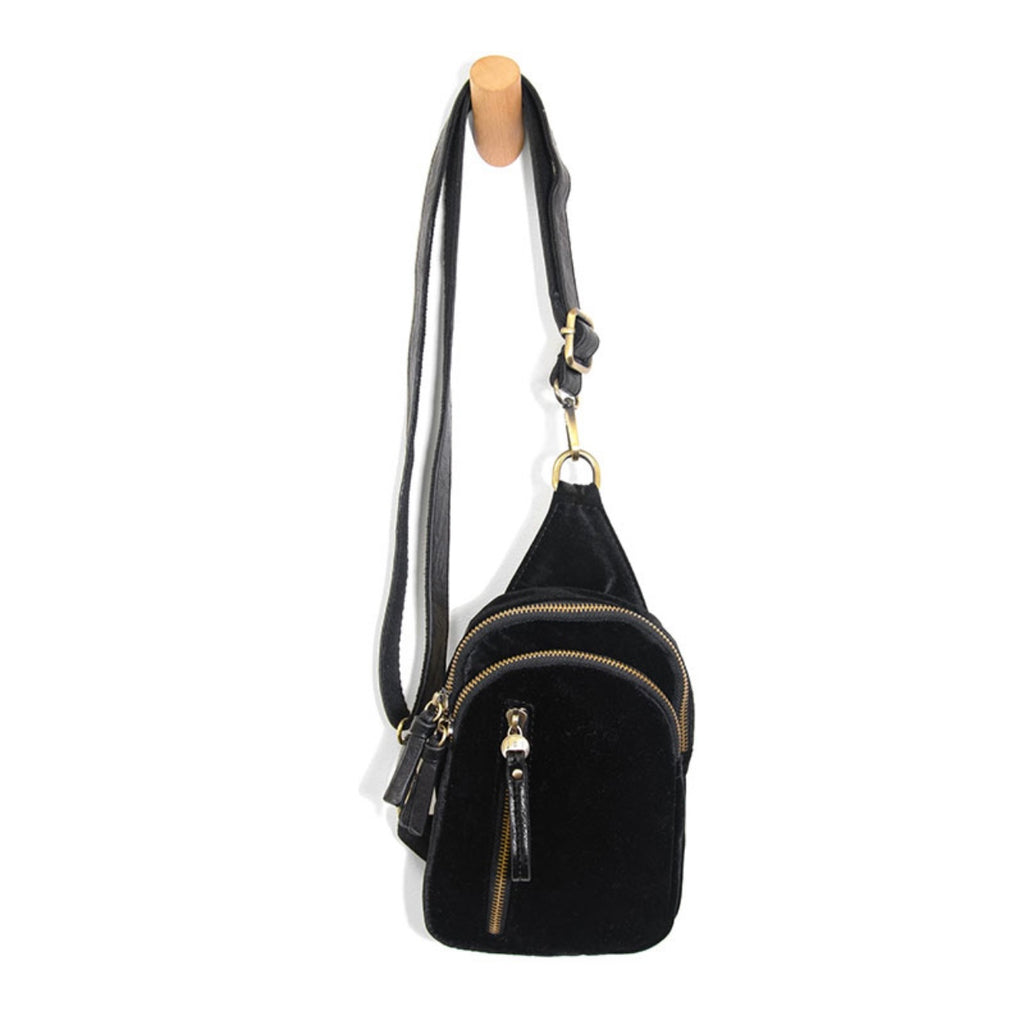 Skylar Sling Velvet Bag in Black