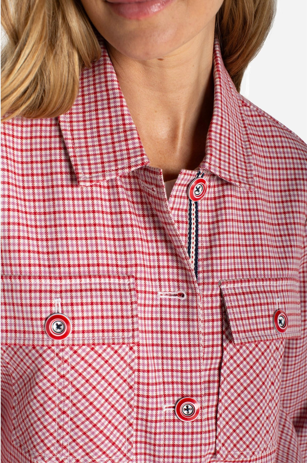 Liverpool Red checked button front jacket