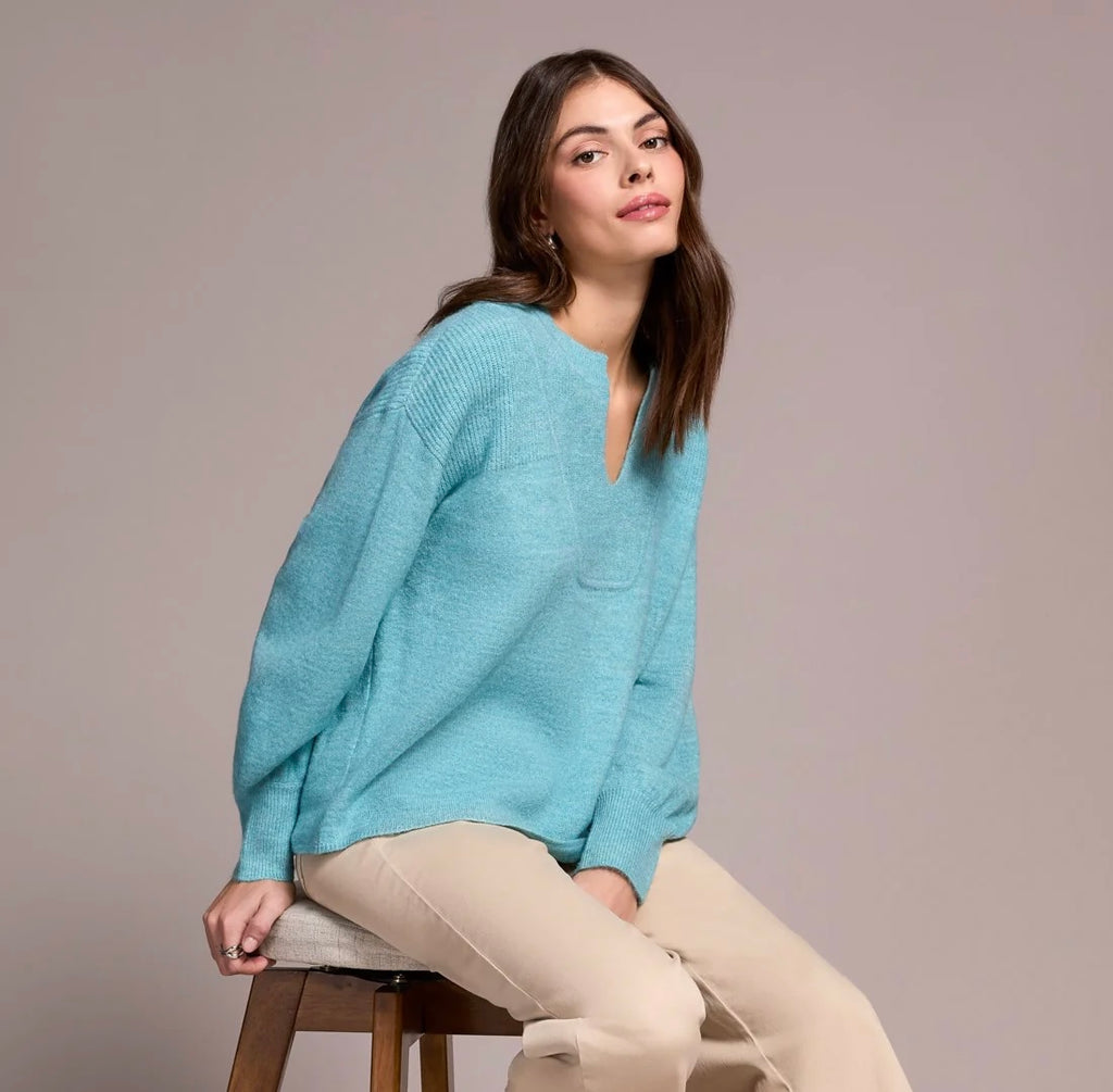 Tribal Notch Neck Sweater in Mist Blue