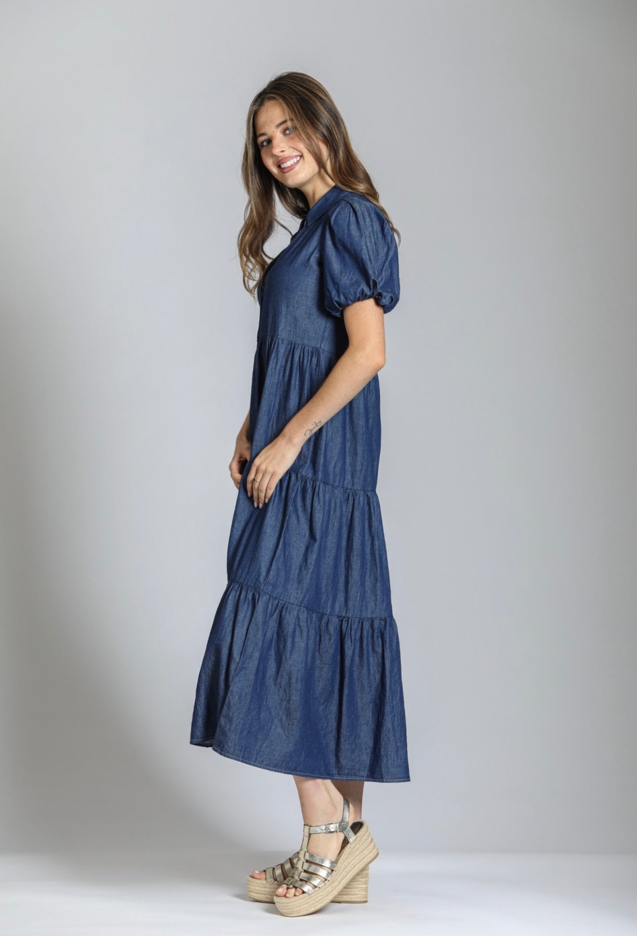 APNY Denim Tiered Dress