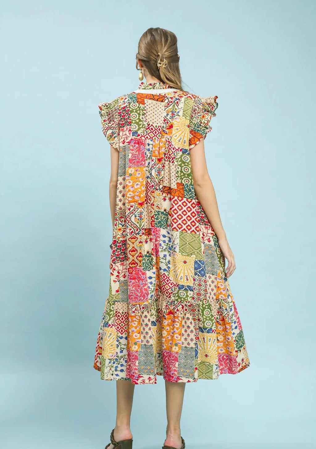 Patchwork Flutter sleeve dress