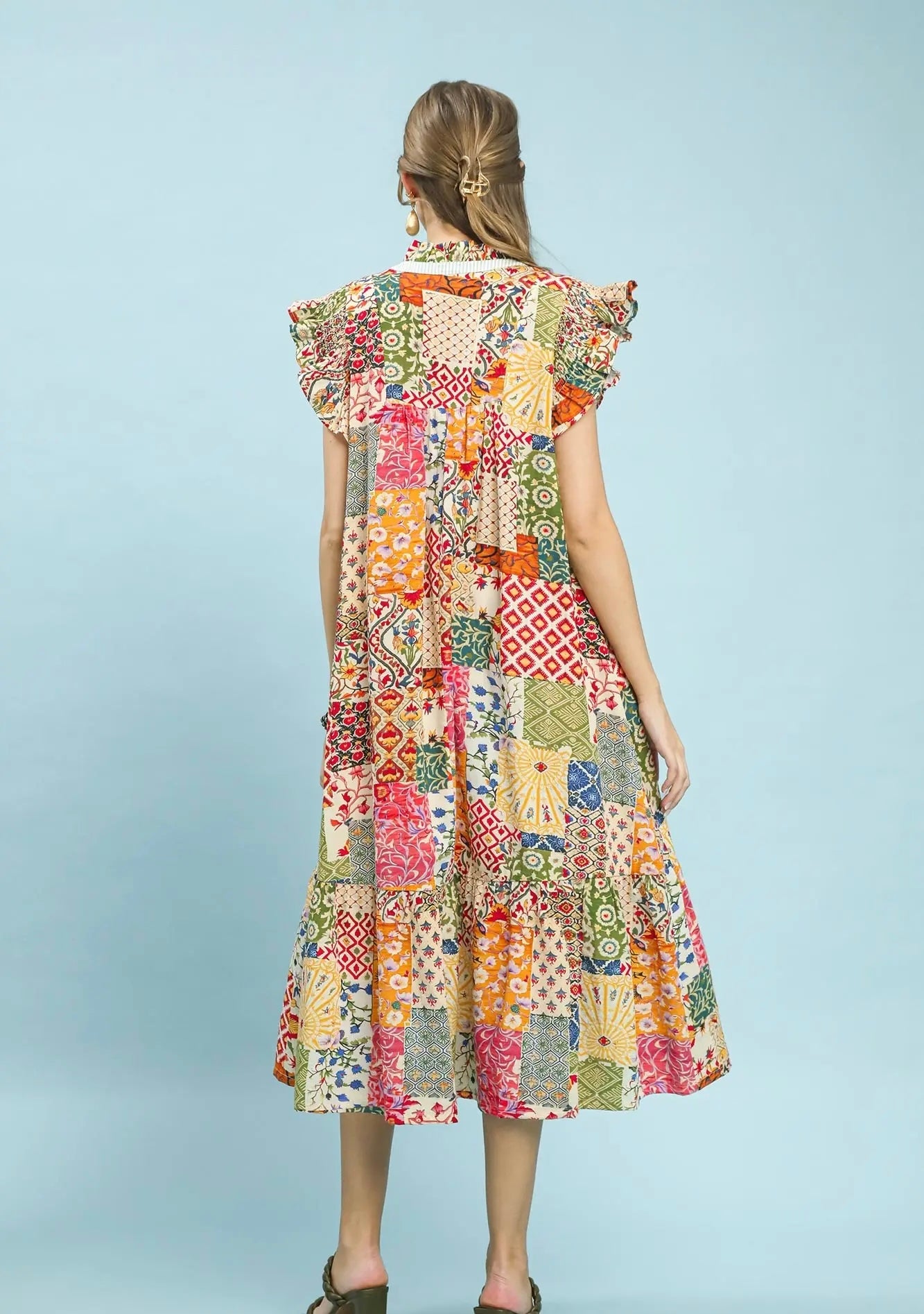 Patchwork Flutter sleeve dress