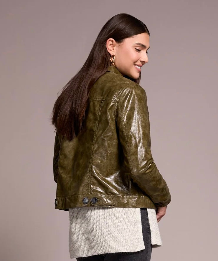 Tribal Faux Leather Jacket in Oliveleaf