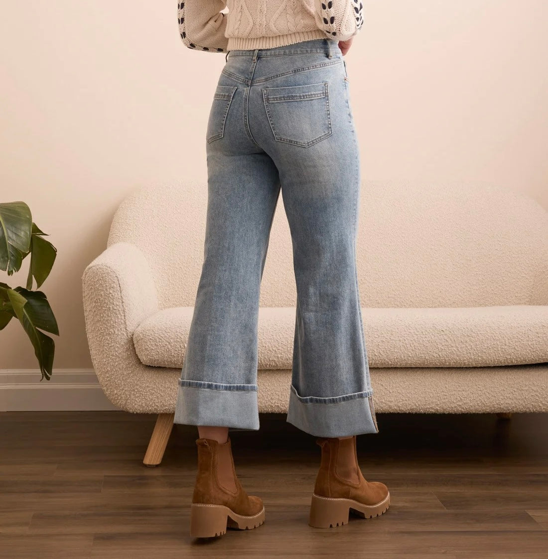 Tribal Brooke Cuffed Palazzo Jeans