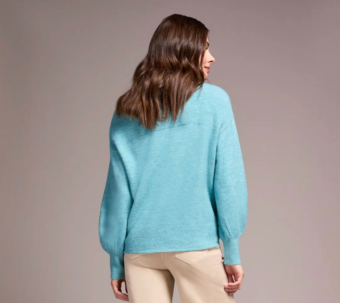 Tribal Notch Neck Sweater in Mist Blue