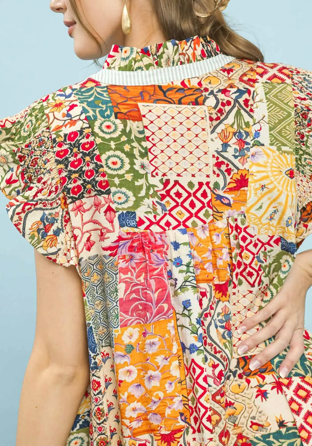 Patchwork Flutter sleeve dress