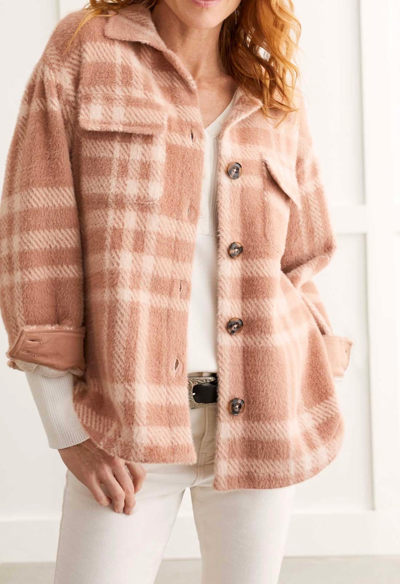 Tribal Plaid Shacket in Cinnamon