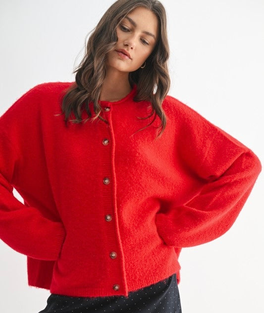 Poppy Red Plush Oversized Cardigan