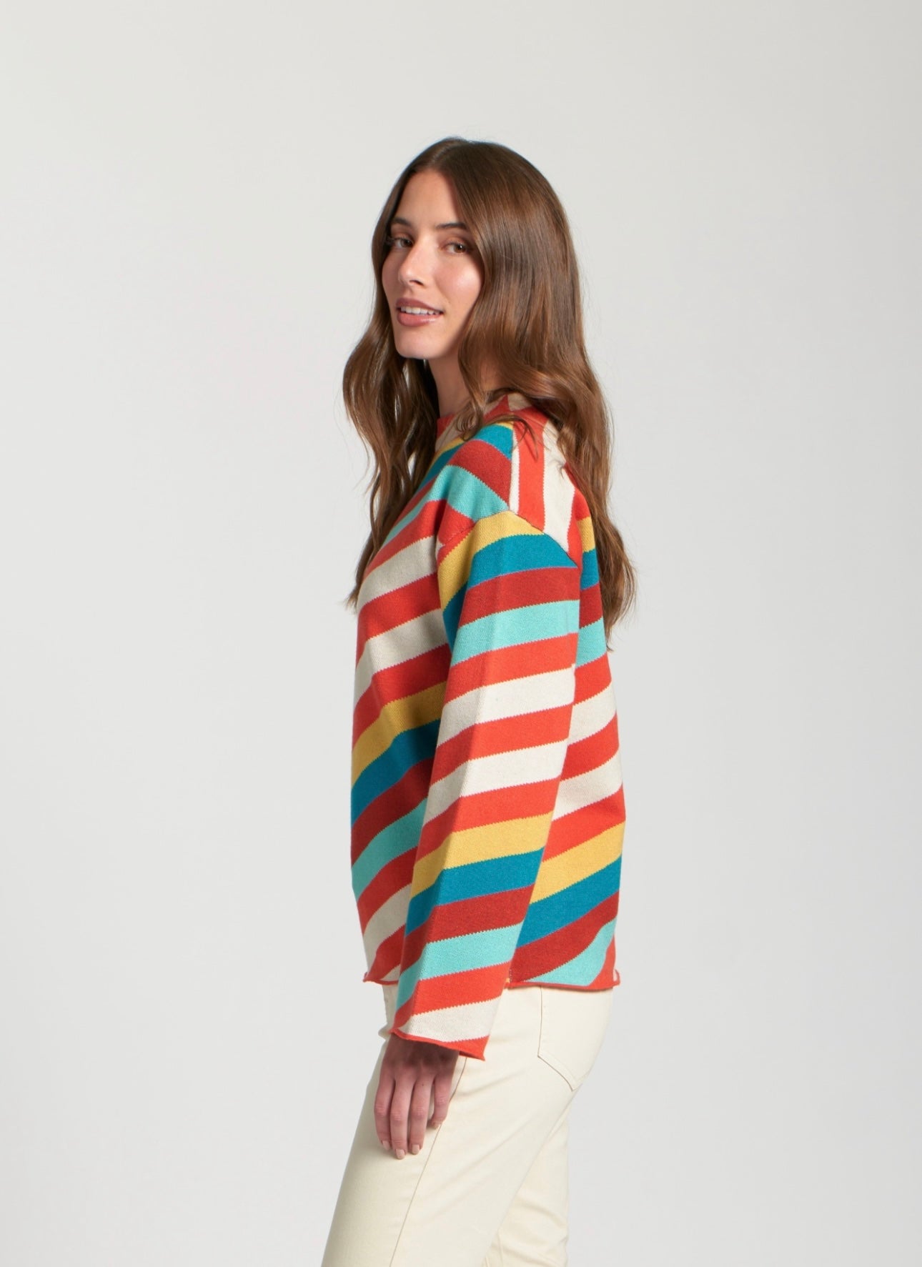 APNY Harvest Stripe Mock Neck Sweater