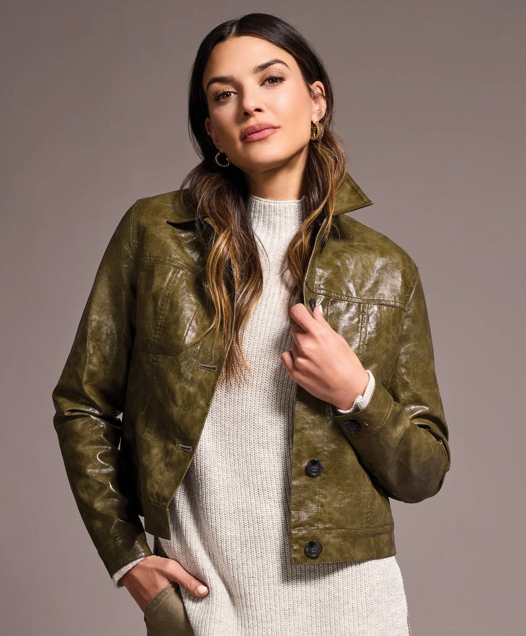 Tribal Faux Leather Jacket in Oliveleaf