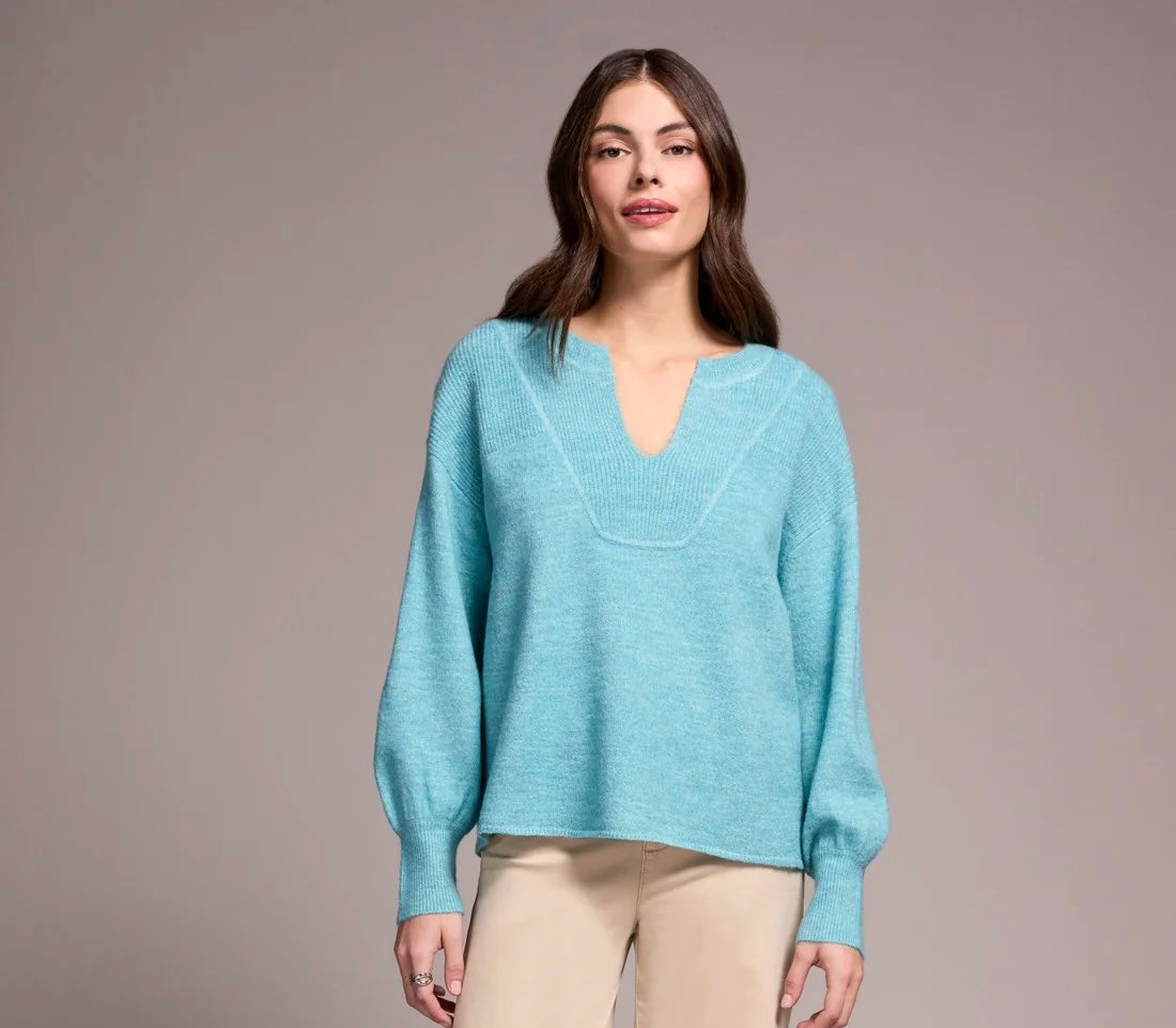 Tribal Notch Neck Sweater in Mist Blue