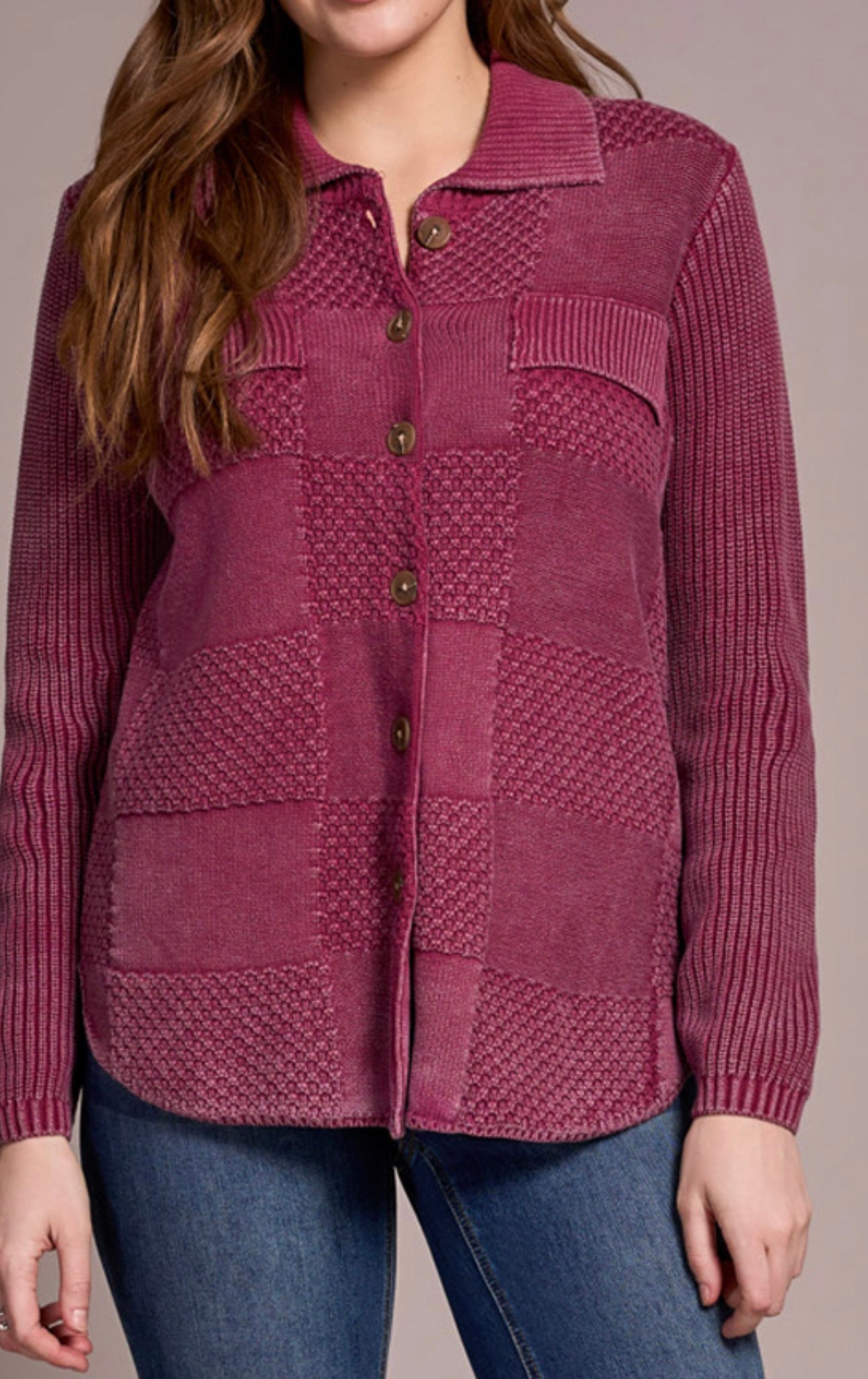 Tribal Plumwine Sweater Shacket
