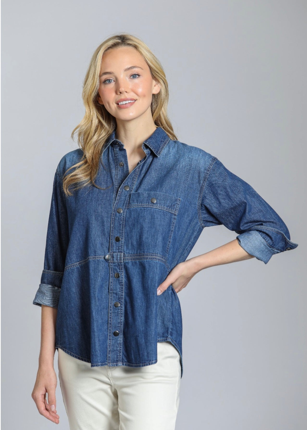 APNY Denim Button Front Top