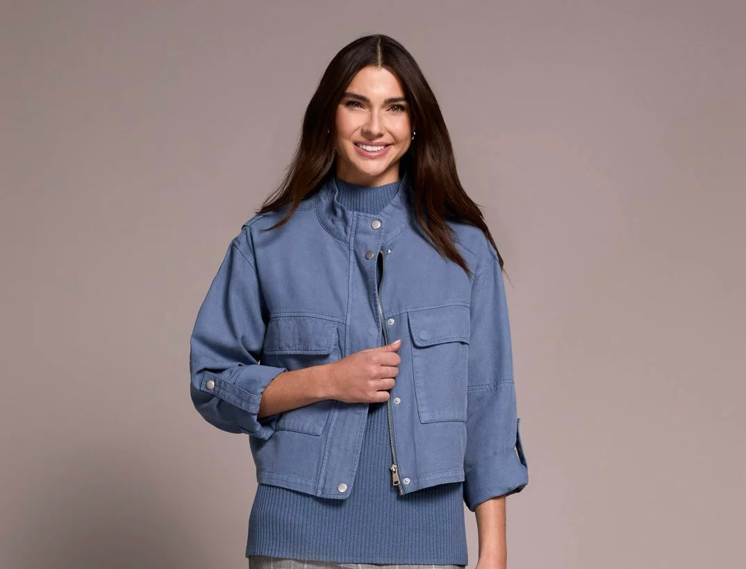 Tribal SLUB TWILL ZIP-FRONT MOCK NECK JACKET