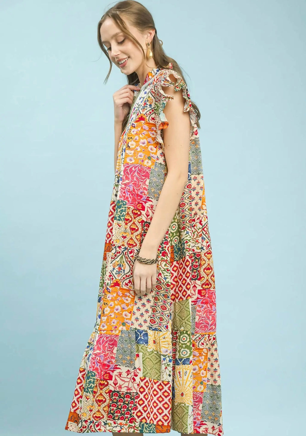 Patchwork Flutter sleeve dress