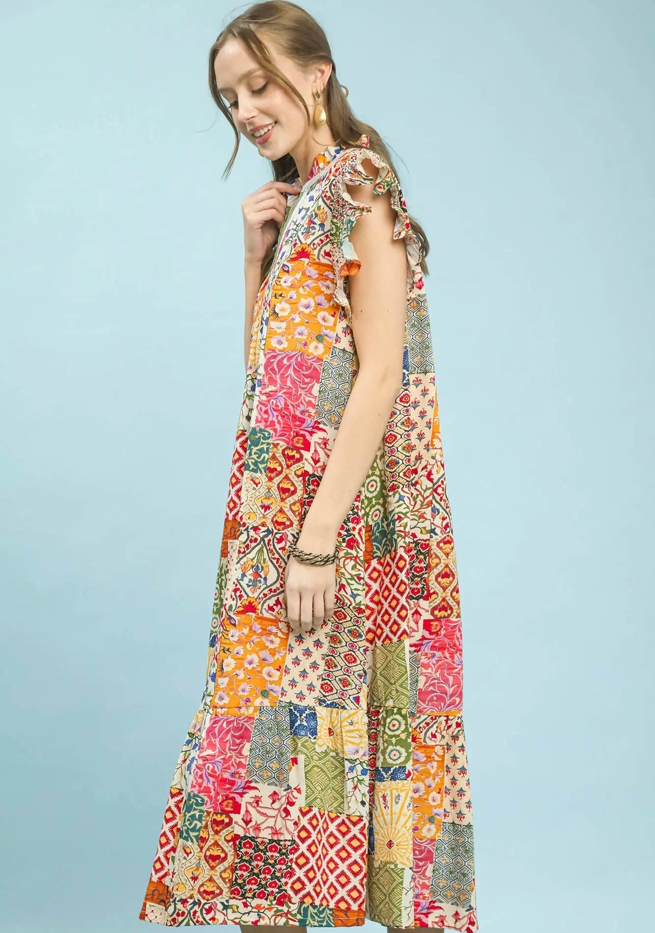 Patchwork Flutter sleeve dress