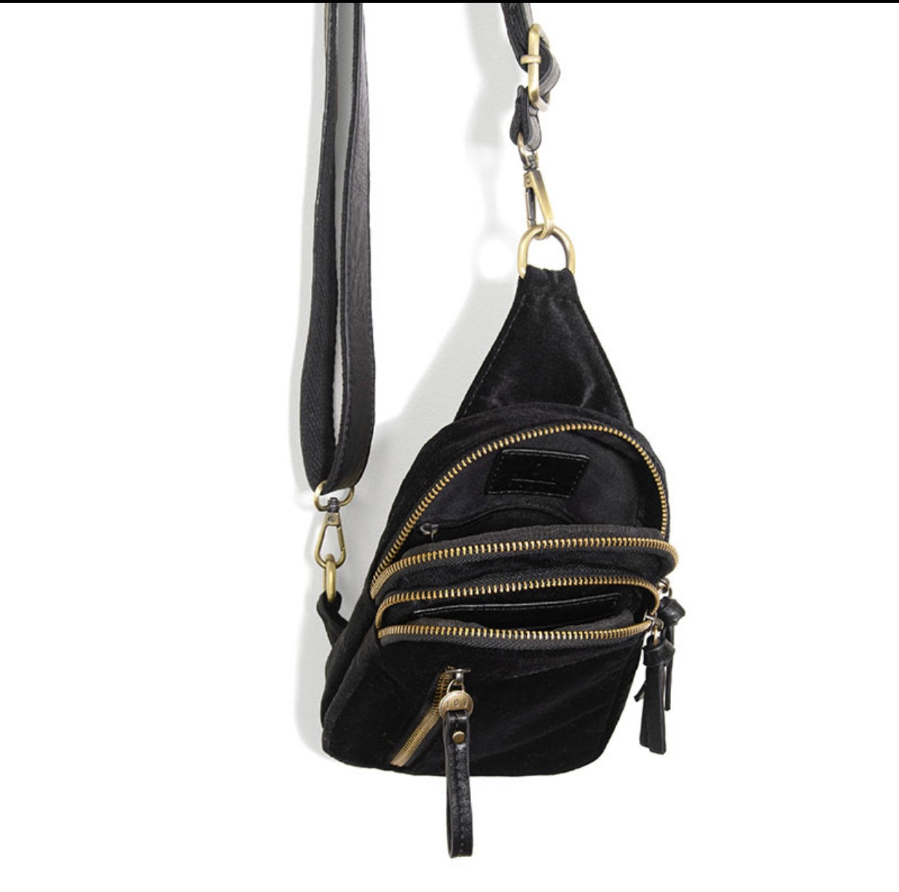 Skylar Sling Velvet Bag in Black