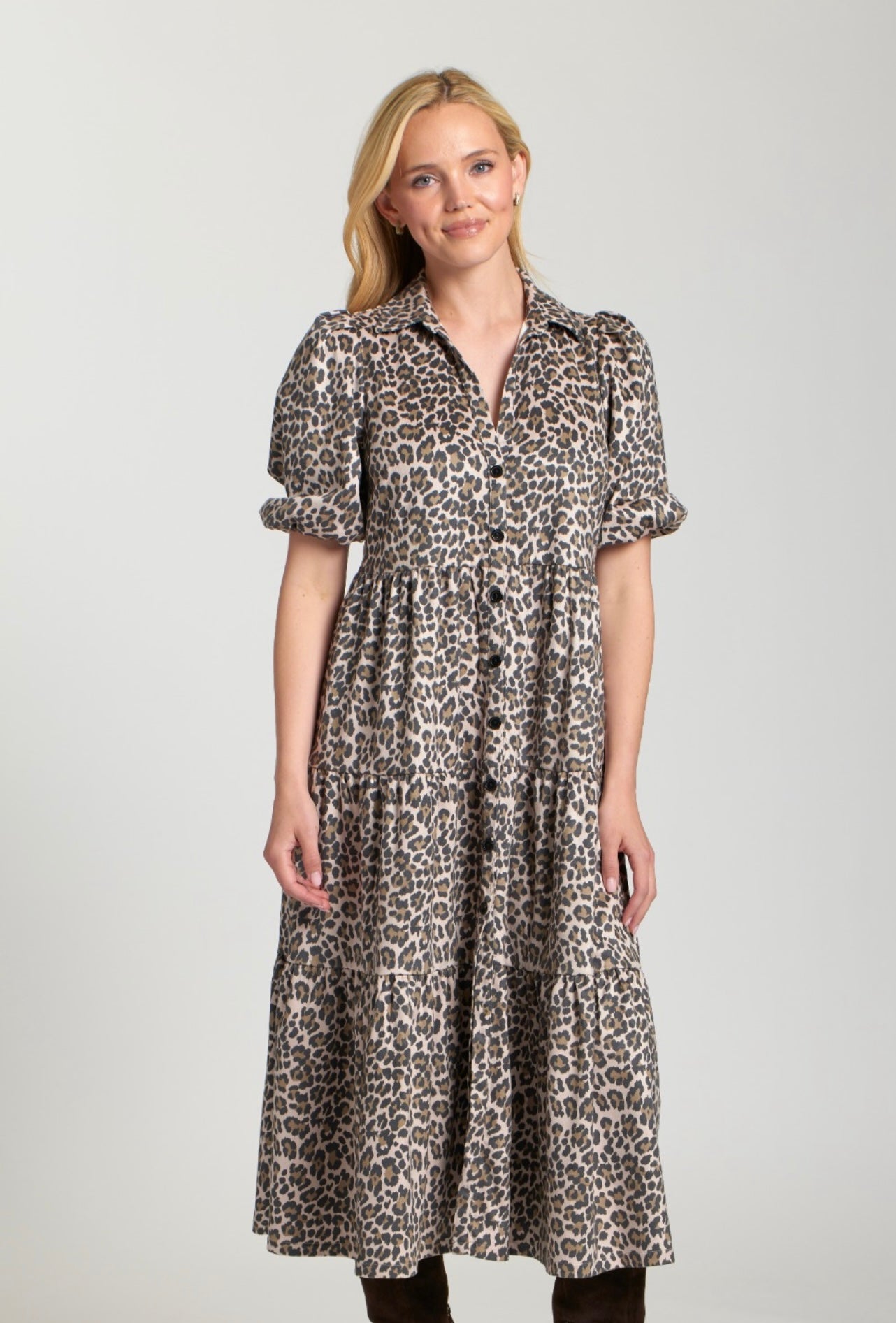 APNY Faux Suede Tiered Animal Print Dress