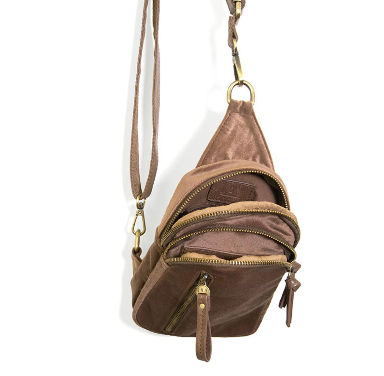 Skylar Sling Velvet Bag in Brown