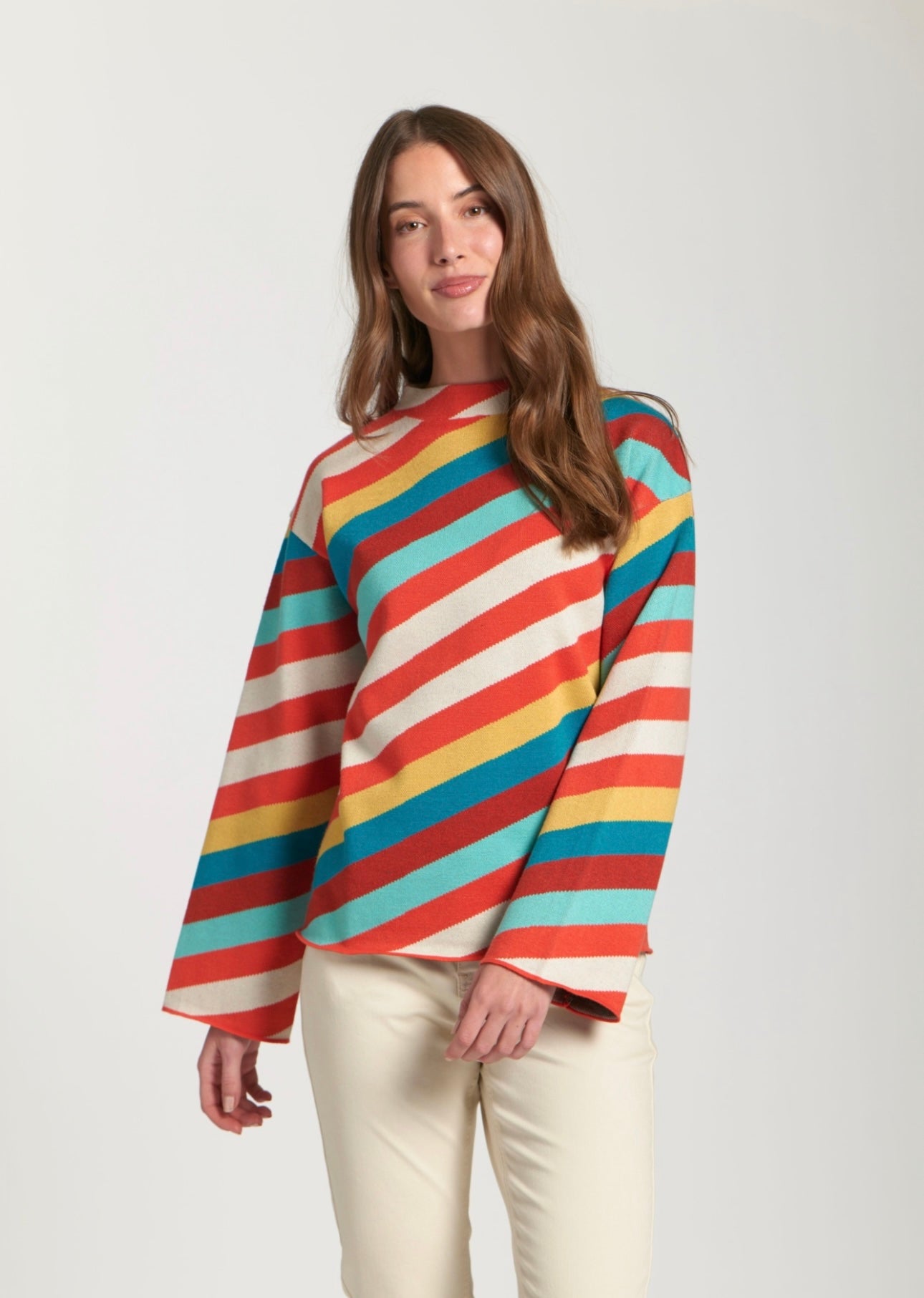 APNY Harvest Stripe Mock Neck Sweater