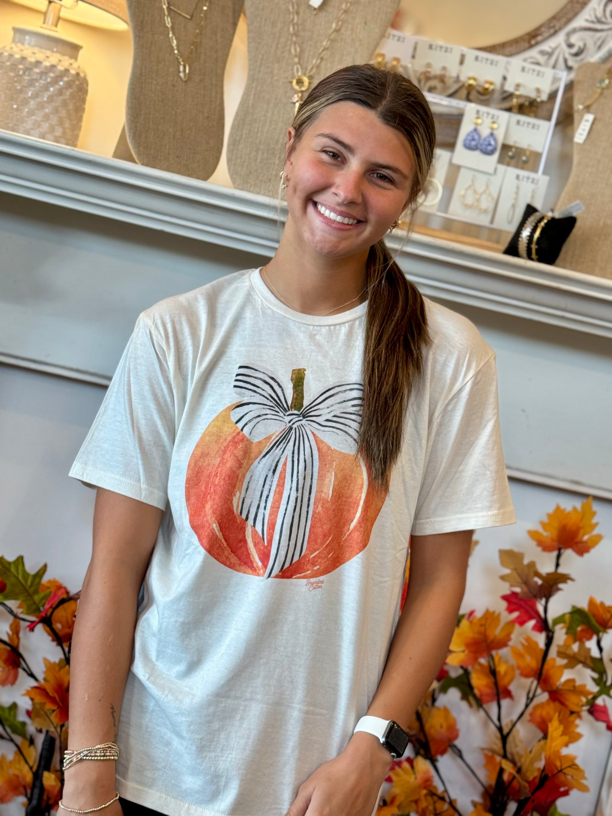 Pumpkin Stripe Bow Tee