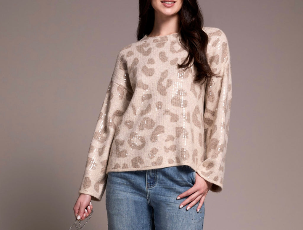 Tribal Sequin Animal Print Sweater