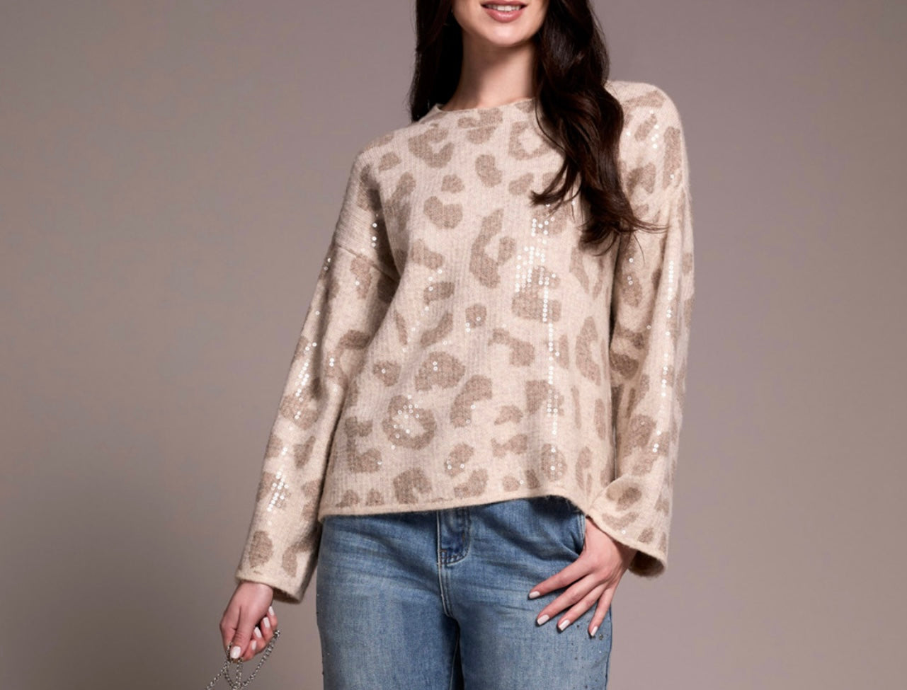 Tribal Sequin Animal Print Sweater